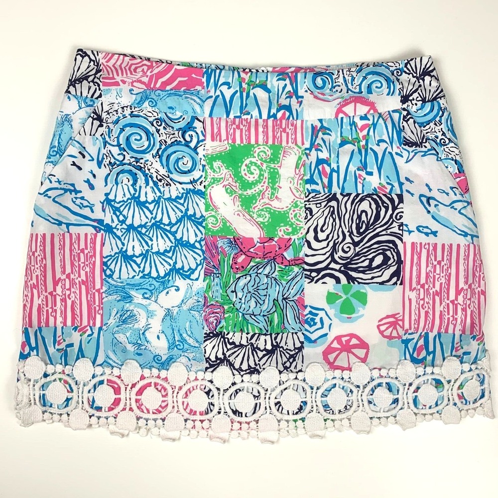 Lilly Pulitzer Marigold Skort Osterville Nautical Printed‎ Patch sz 0 Cotton
